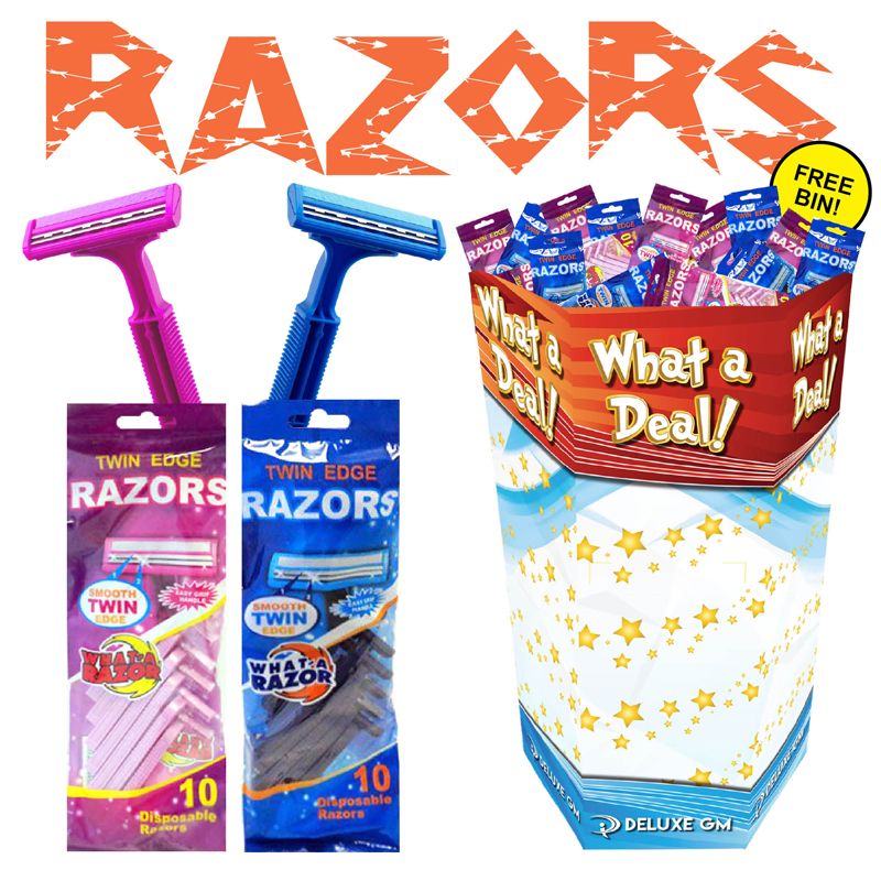 144 pieces of 10 Pack Twin Blade Razors 144 Pc Display