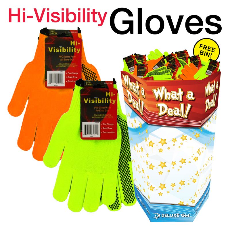 144 pieces of High Visibility Gloves 144 Display
