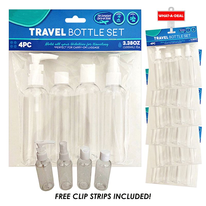 36 pieces of 36pcs 4 Pc Travel Bottle Set  With 3 Clip Strips