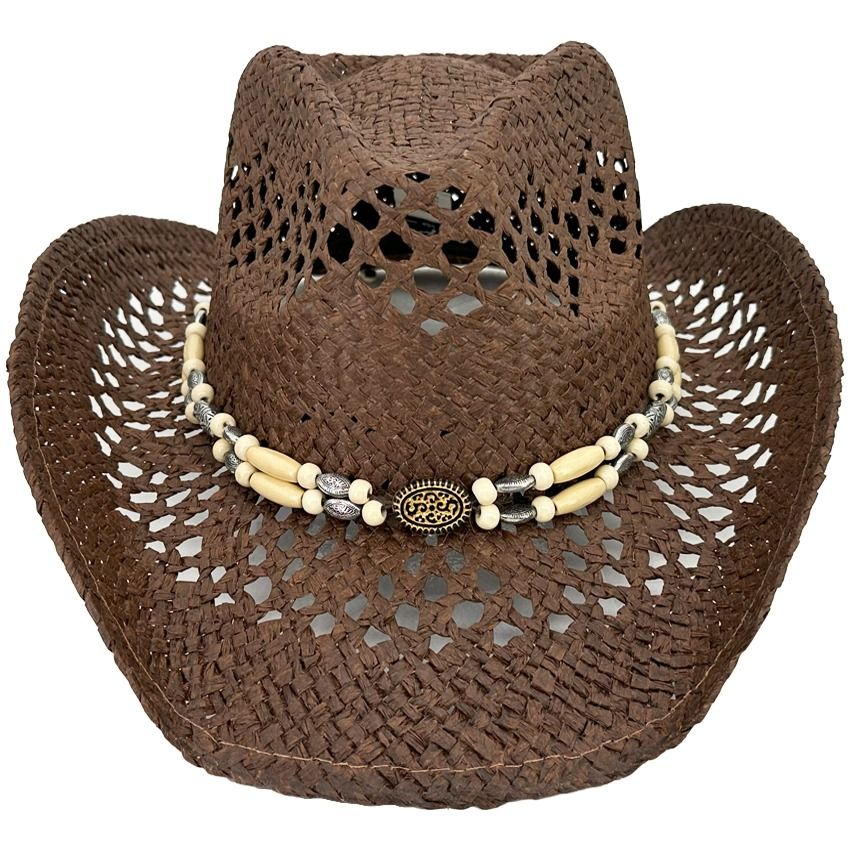 24 Pieces Hollow Straw Brown Cowboy Beach Hats With Vintage  display picture 1