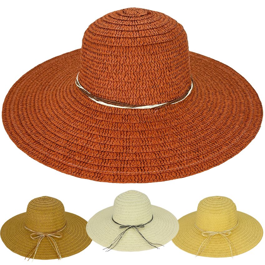 24 Pieces Wide Brim Straw Beach Hat Set Plain Colors - Sun  display picture 1