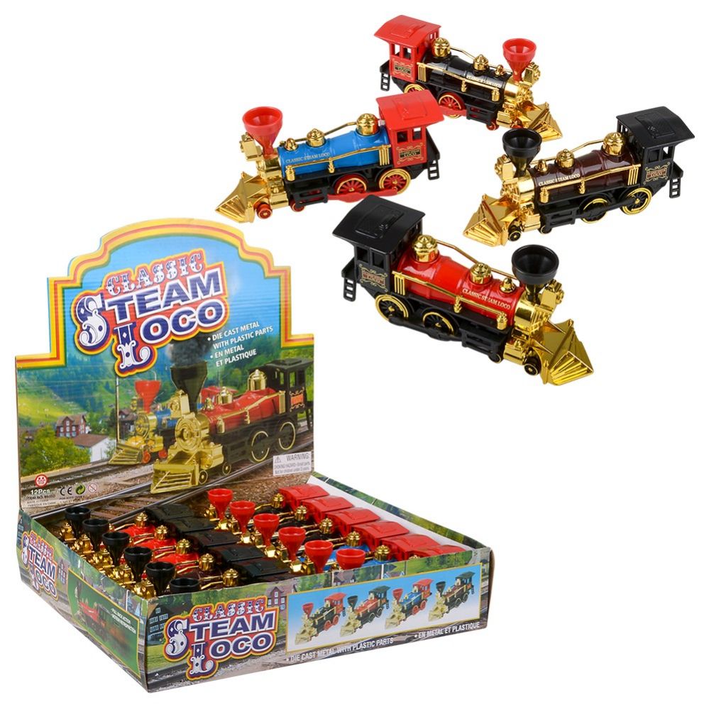 96 Pieces of 7" DiE-Cast Pull Back Locomotive With Metallic Accent