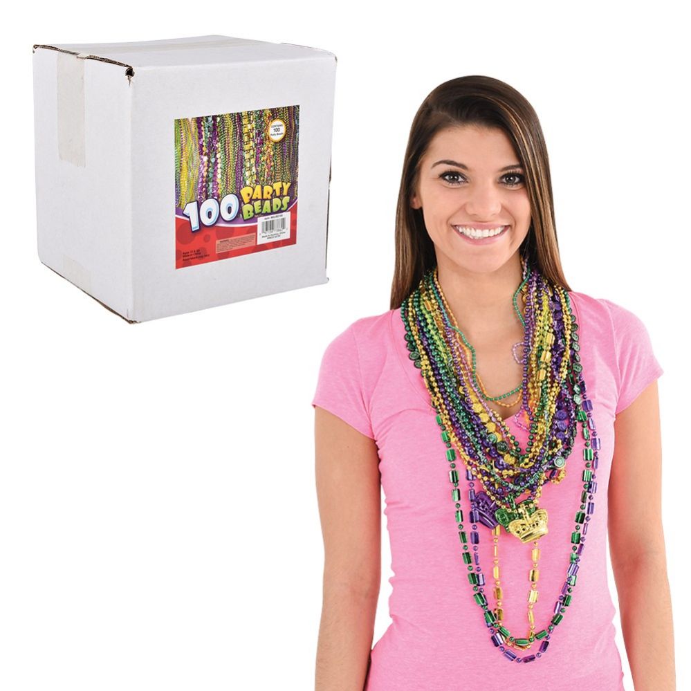 600 Pieces of 100 Pc Mardi Gras Bead Necklace Asst 24"-48"