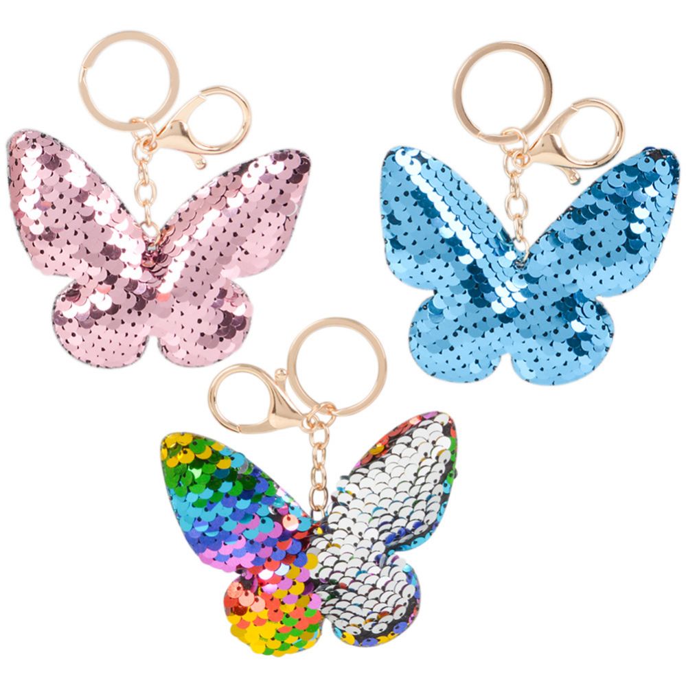 24 Pieces of 3" Flip Sequin Butterfly Keychain