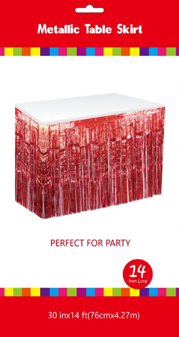 60 Pieces of Red Metallic Plastic Table Skirt 30in X 14ft