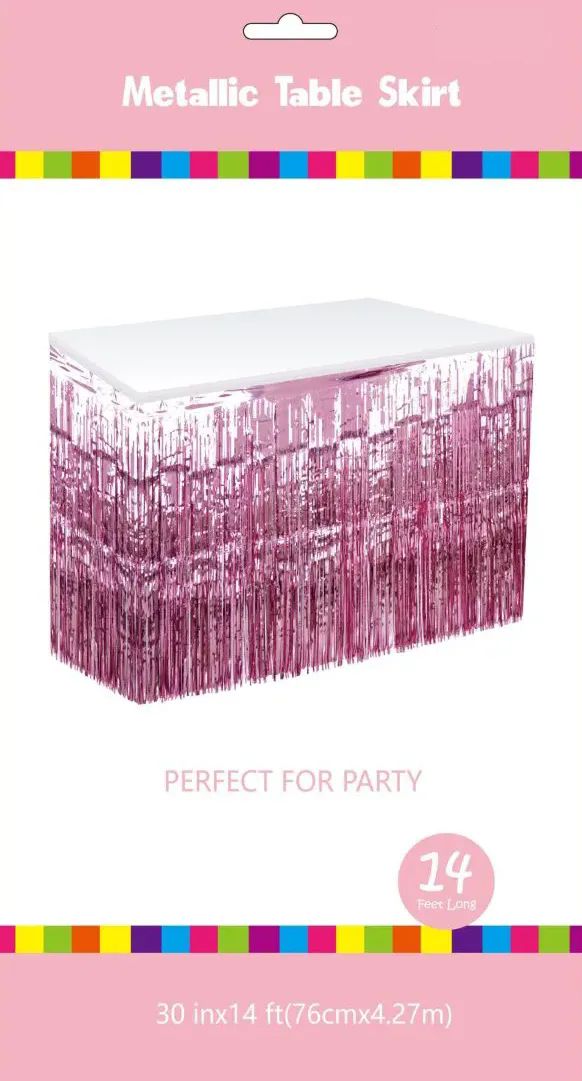 60 Pieces of Light Pink Metallic Plastic Table Skirt 30in X 14ft
