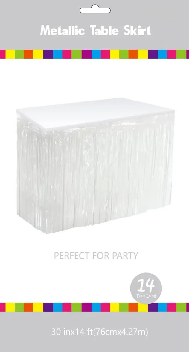 60 Pieces of White Metallic Plastic Table Skirt 30in X 14ft