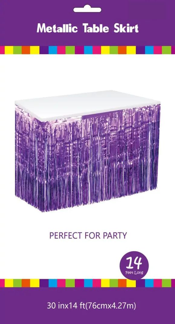60 Pieces of Purple Metallic Plastic Table Skirt 30in X 14ft
