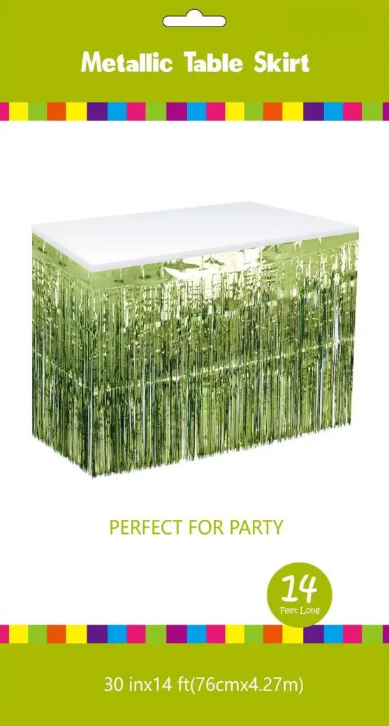 60 Pieces of Lime Green Metallic Plastic Table Skirt 30in X 14ft