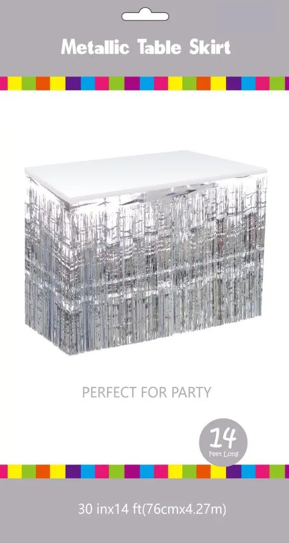 60 Pieces of Silver Metallic Plastic Table Skirt 30in X 14ft