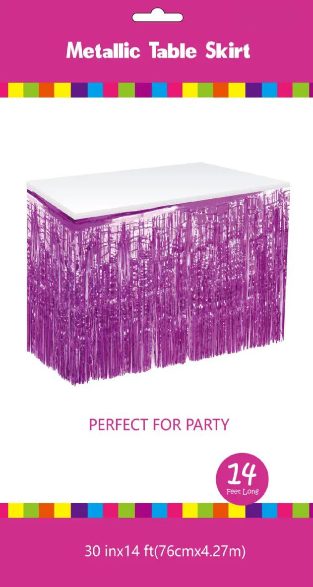 60 Pieces of Fuchsia Metallic Plastic Table Skirt 30in X 14ft