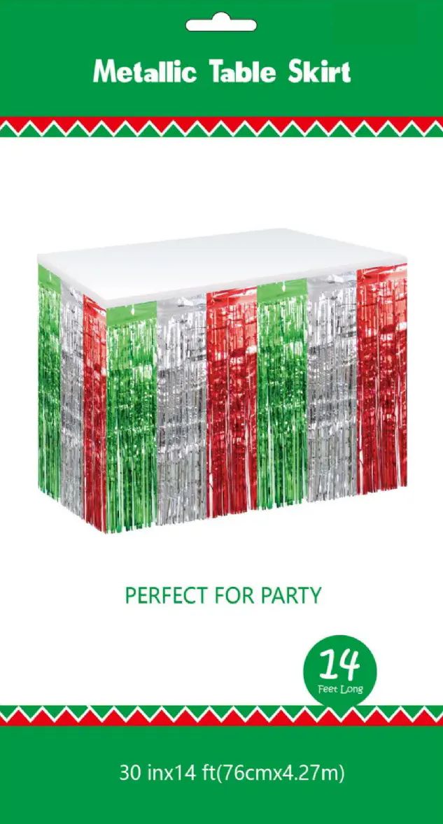 60 Pieces of Red,white,green Metallic Plastic Table Skirt 30in X14ft