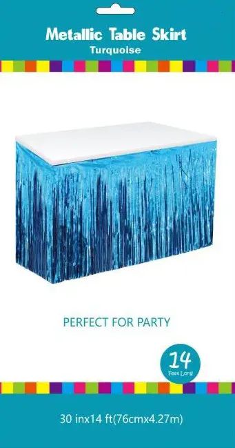 60 Pieces of Turquoise Metallic Plastic Table Skirt 30in X14ft
