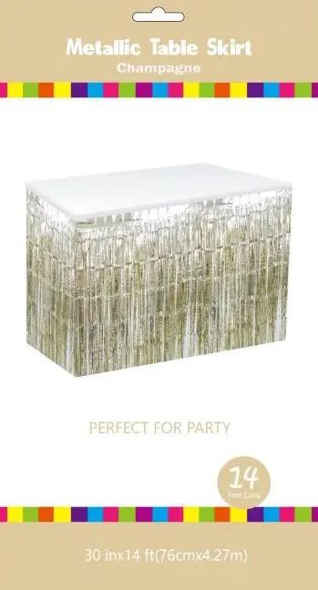 60 Pieces of Champagne Metallic Plastic Table Skirt 30in X14ft