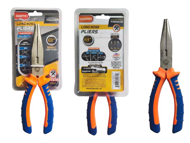 48 pieces of Long Nose Pliers 8" 2asst Clr