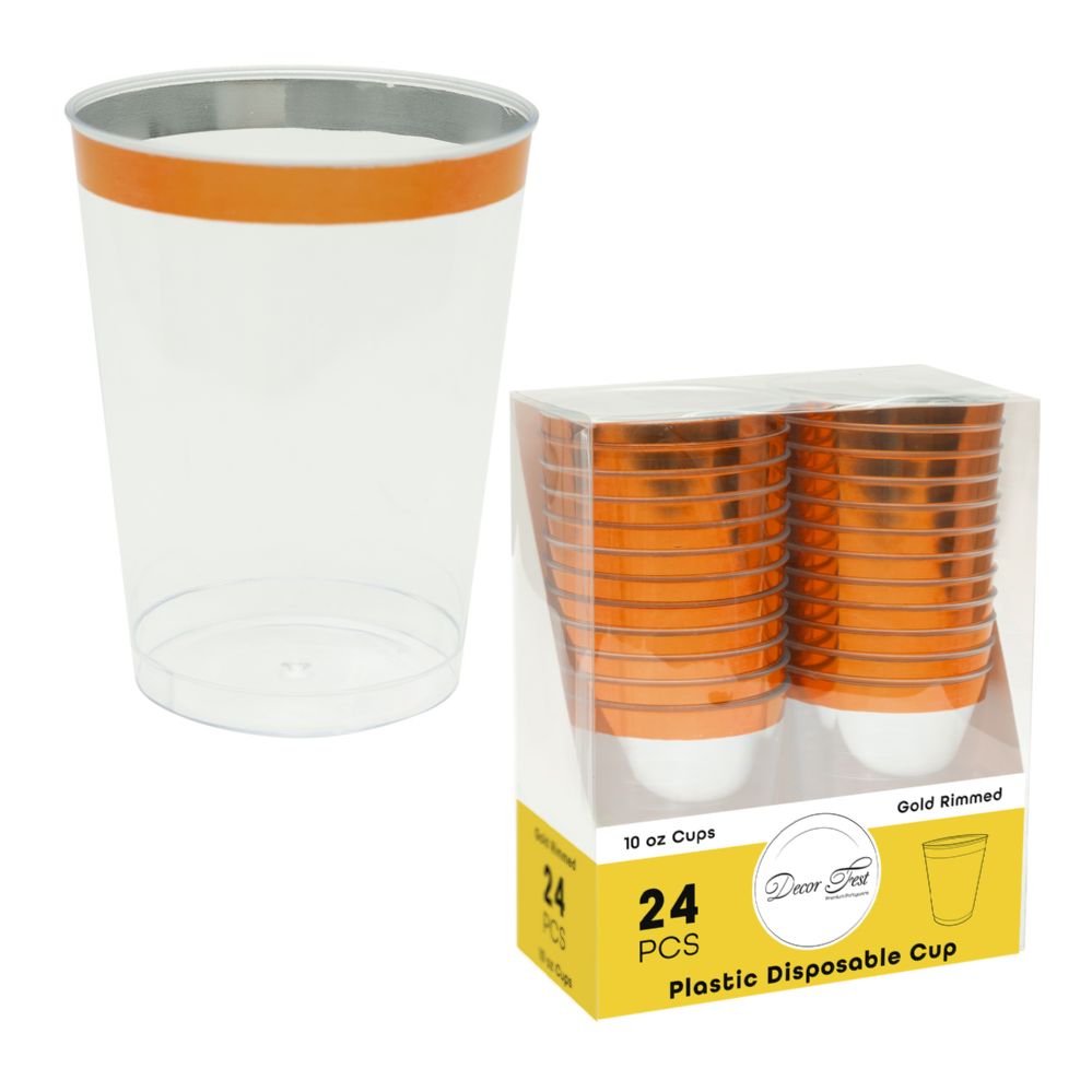 12 pieces of Plastic Disposable Cups With Rose Gold Rim 10oz 24pc