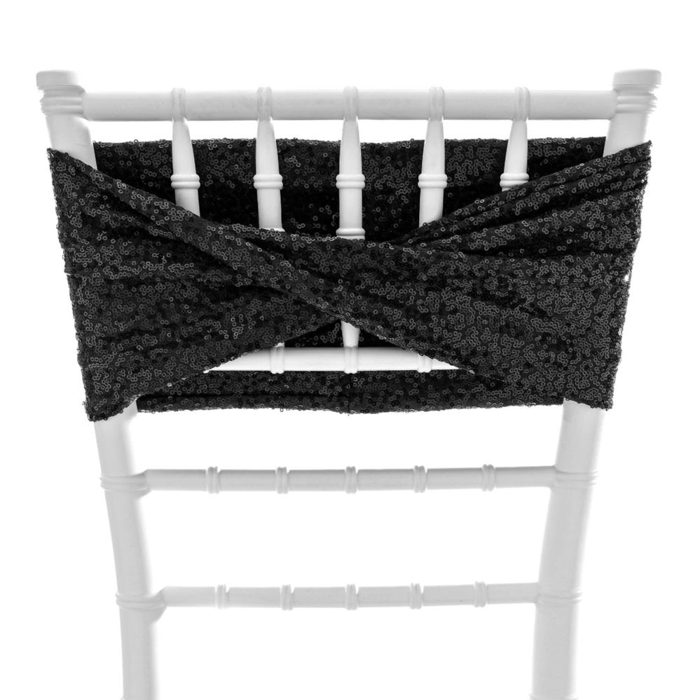 48 pieces of Twisted Sequin Spandex Chair Sash - Black