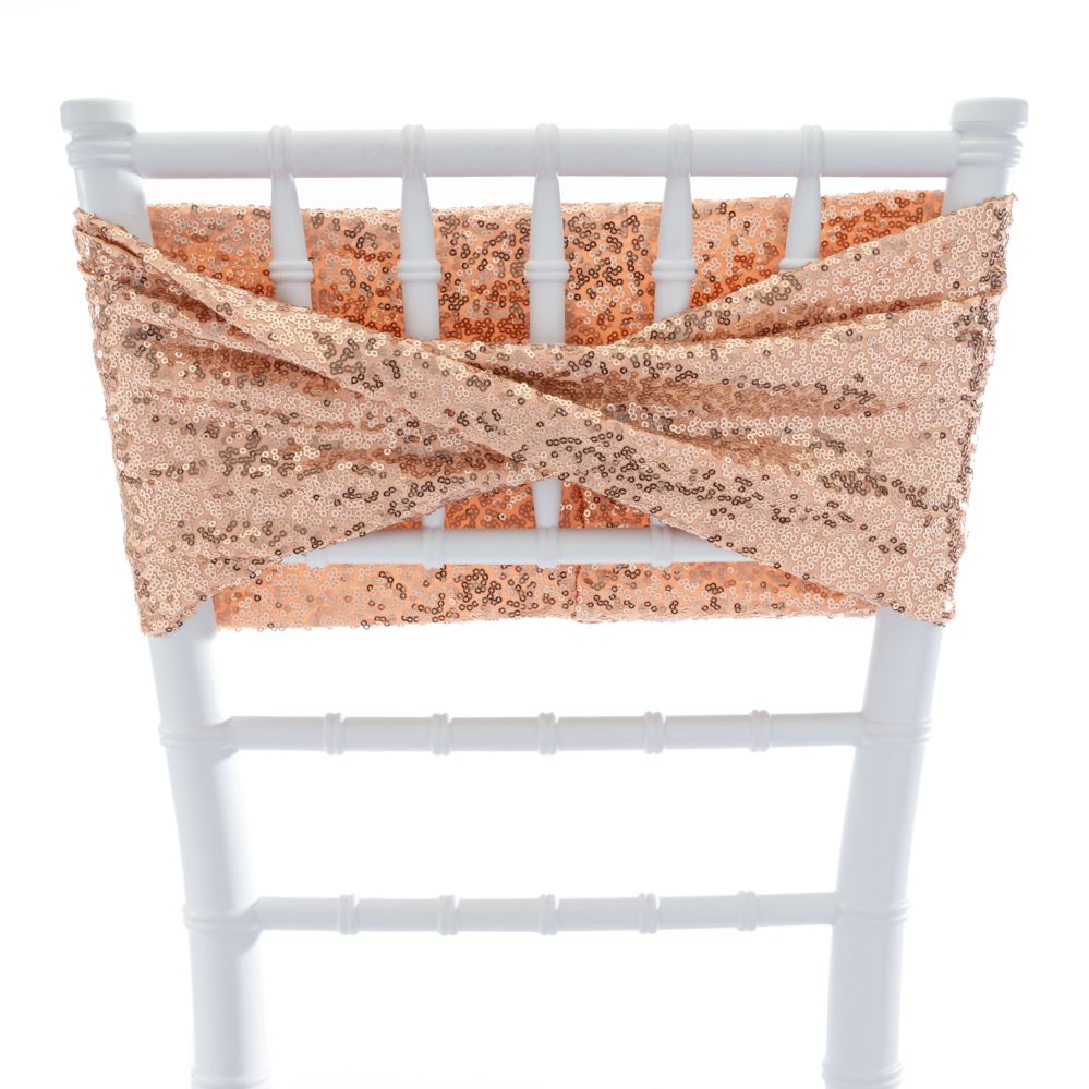 48 pieces of Twisted Sequin Spandex Chair Sash - Rose Gold