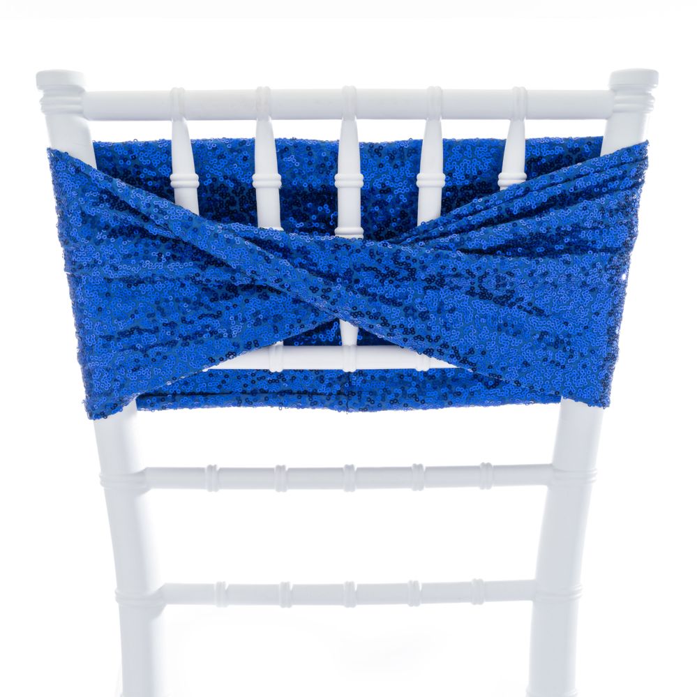 48 pieces of Twisted Sequin Spandex Chair Sash - Royal Blue