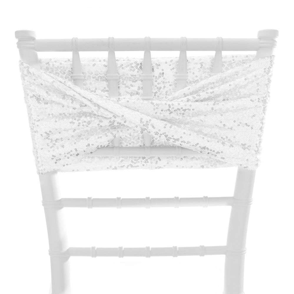 48 pieces of Twisted Sequin Spandex Chair Sash - White