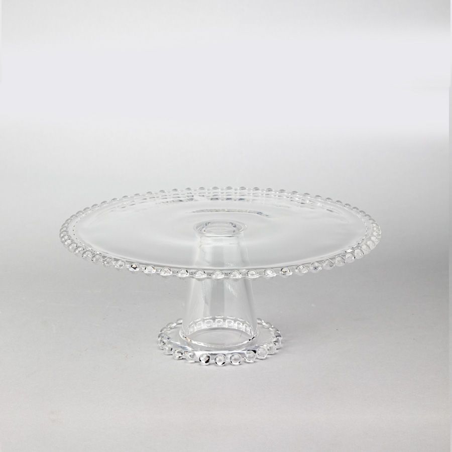 12 Pieces of Glass Beaded Edge Pedestal Cake Stand 8 1/8 Inch