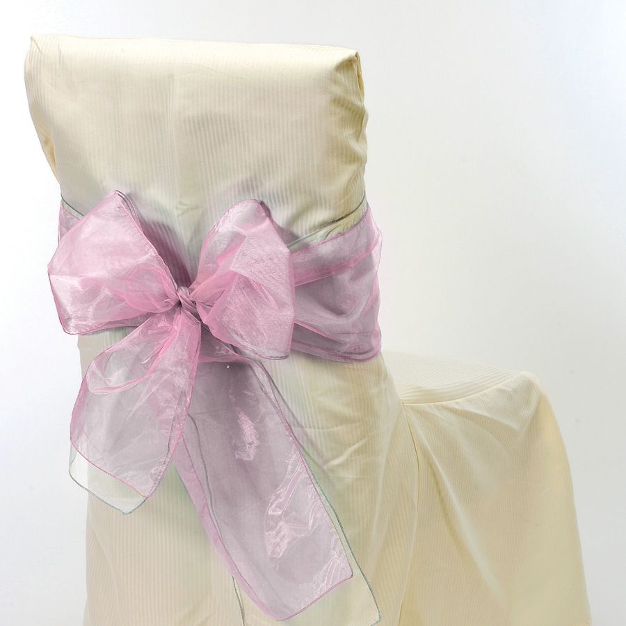 24 pieces of Sheer Organza Chair Bows 9 inch X 10 inch Pink - 6pcs/bag