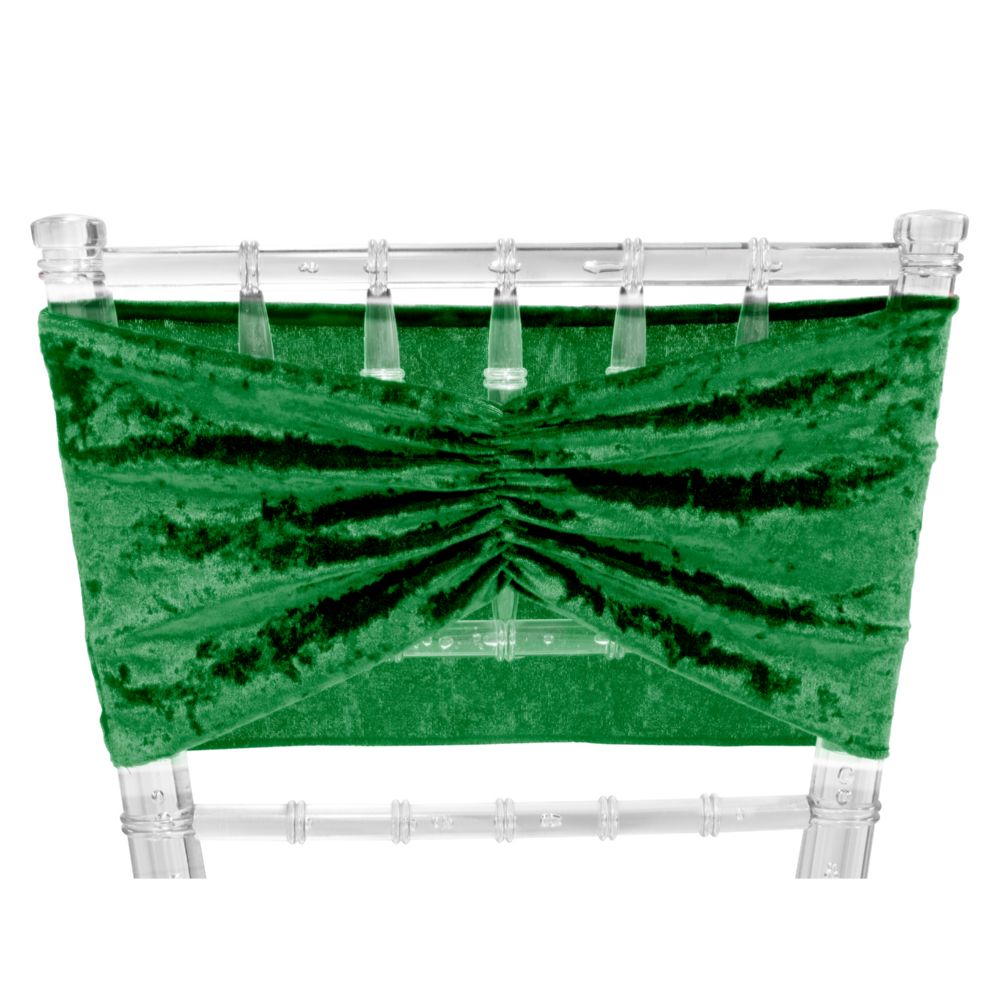 12 pieces of Velvet Ruffle Stretch Chair Sash 6pc/bag - Emerald Green