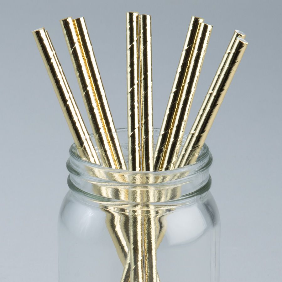 144 pieces of Paper Straws 7 inch 10pcs/bag - Gold