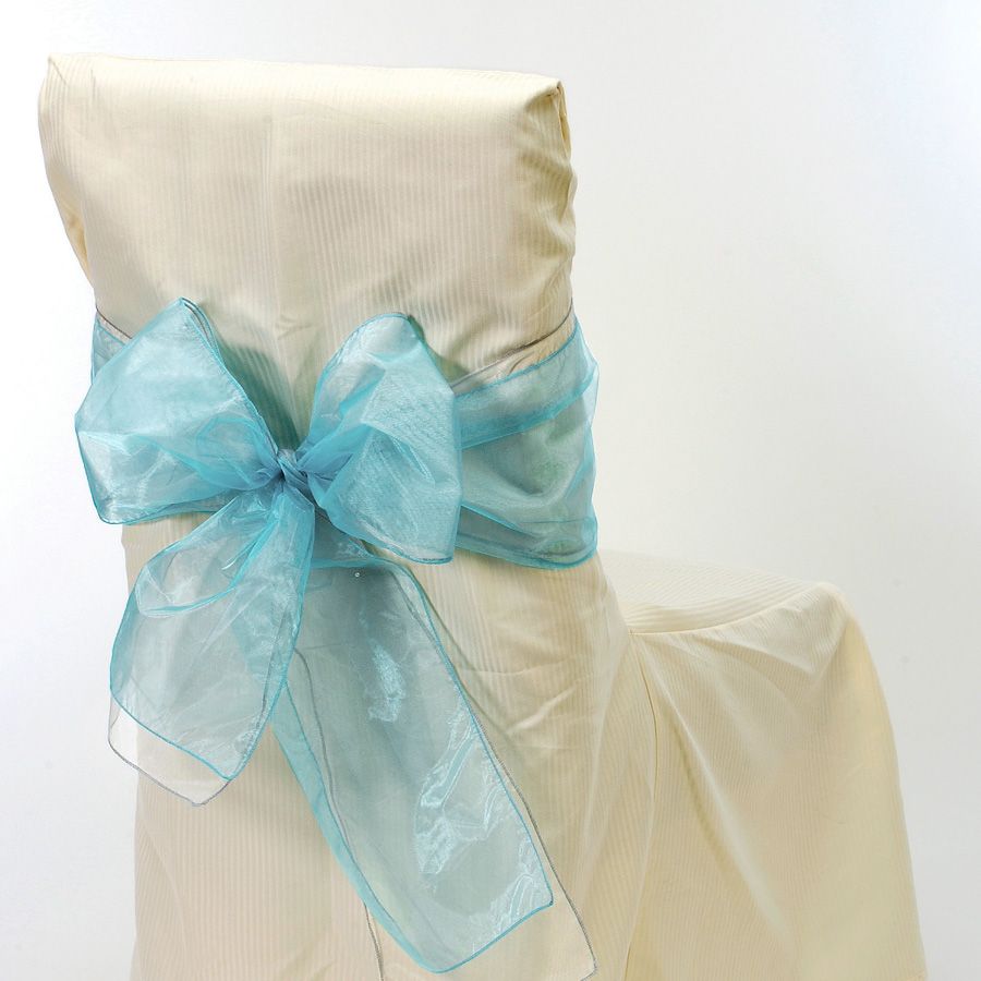 24 pieces of Sheer Organza Chair Bows 9 inches X 10 ft Blue 