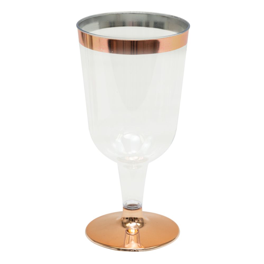 24 pieces of Plastic Wine Glasses With Metallic Trim 4 inch 12pc/pack - Rose Gold