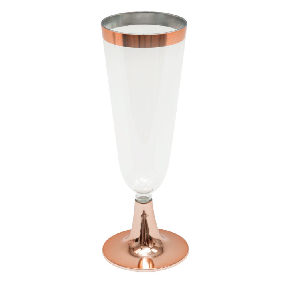 12 pieces of Plastic Champagne Flutes With Metallic Trim 6 inch 12pc/pack - Rose Gold