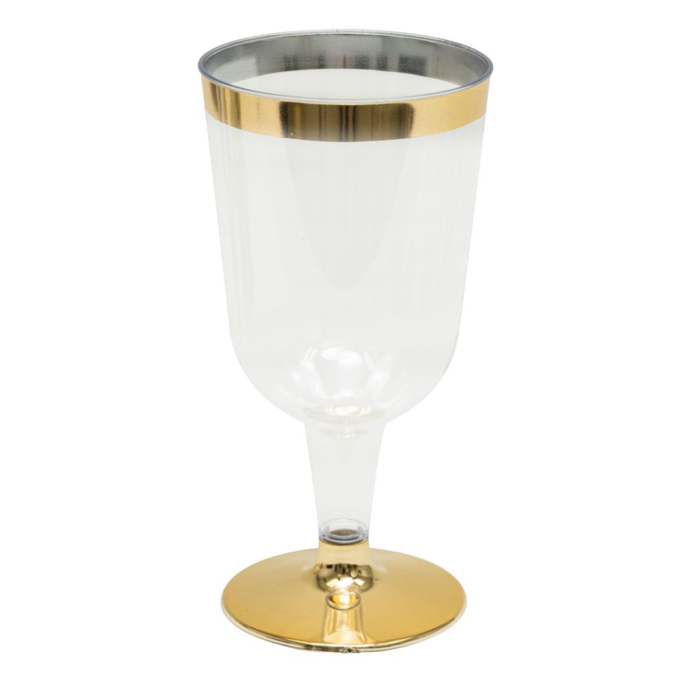 24 pieces of Plastic Wine Glasses With Metallic Trim 4 inch 12pc/pack - Gold