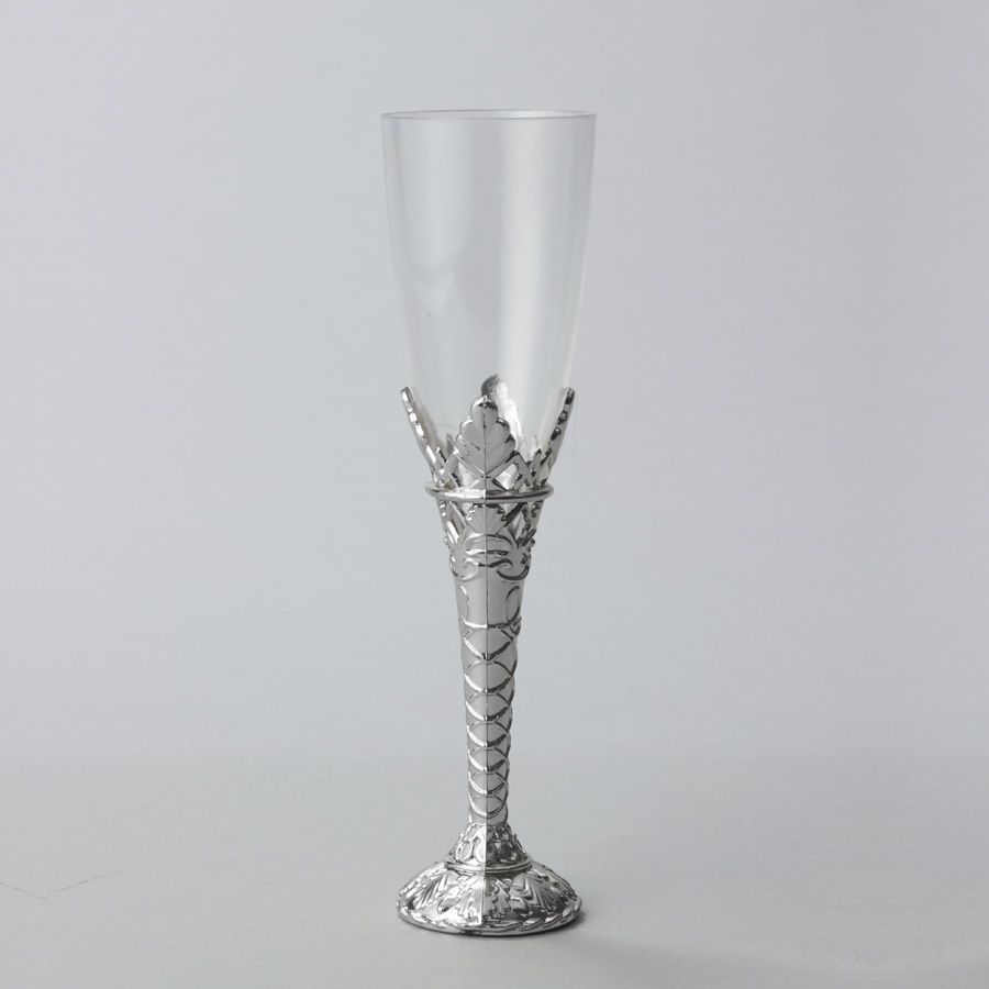 12 pieces of Plastic Champagne Flutes 8 inch - Silver 12pc Pack