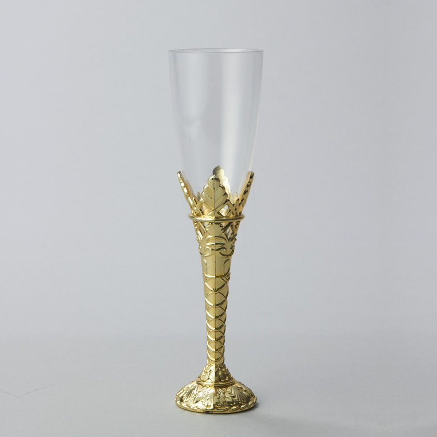 12 pieces of Plastic Champagne Flutes 8 inch - Gold 12pc Pack