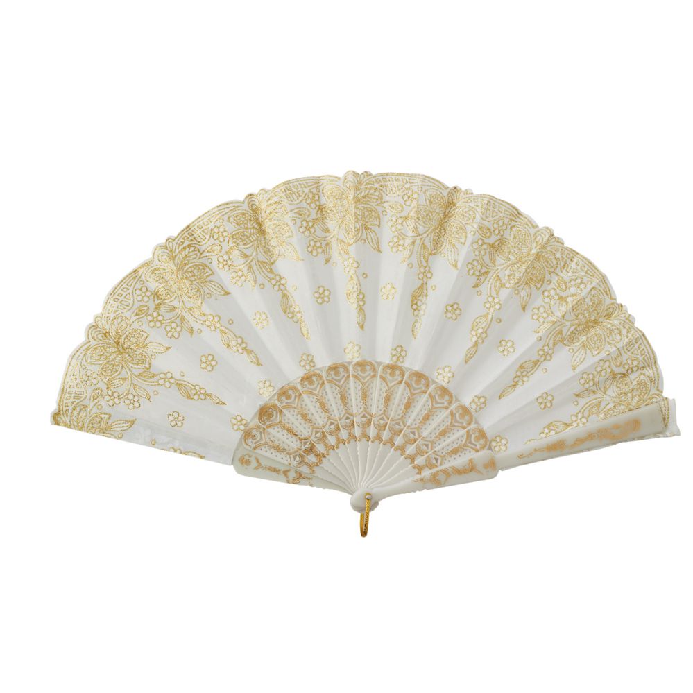 60 Pieces of Fabric Hand Held Favor Fan 8 Inch - Gold