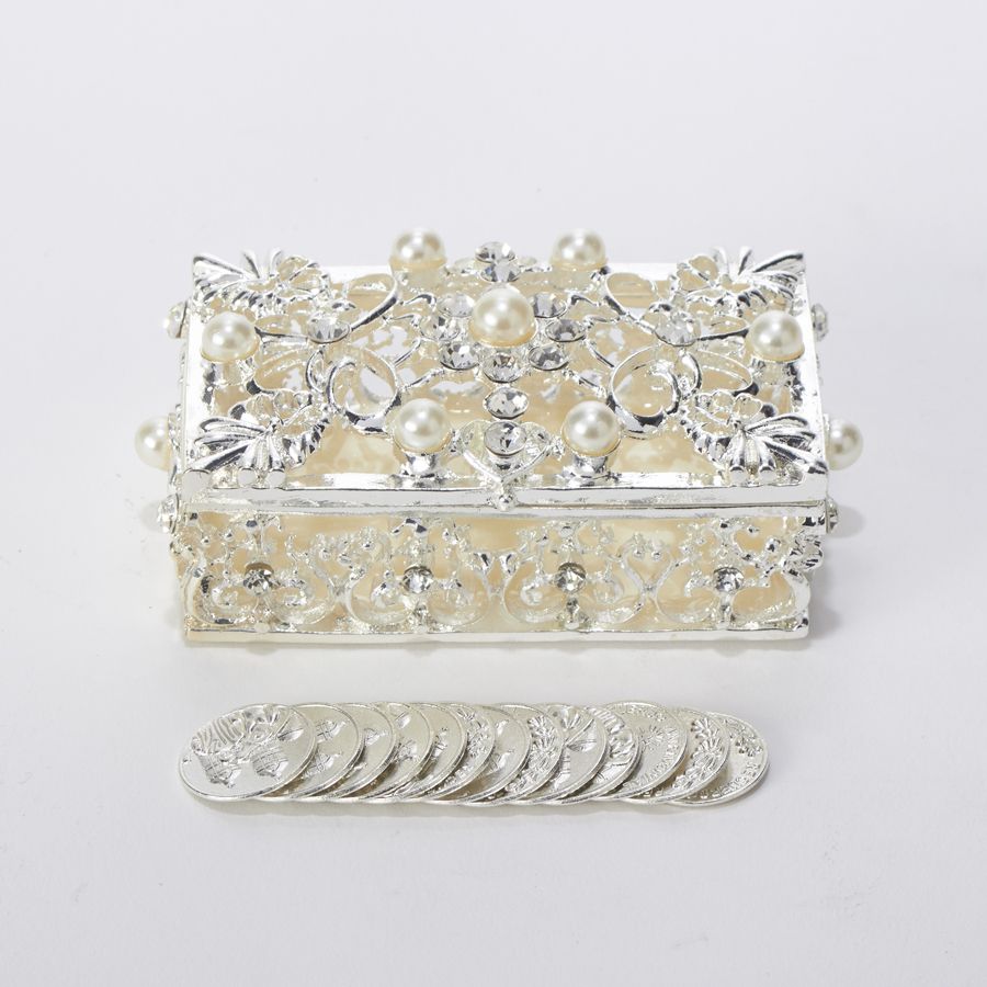 6 pieces of Arras Set For WeddingS- Rhinestone Rectangle Box With Pearl