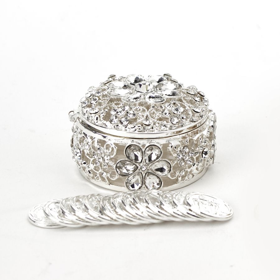 6 pieces of Arras Set For WeddingS- Rhinestone Round Box