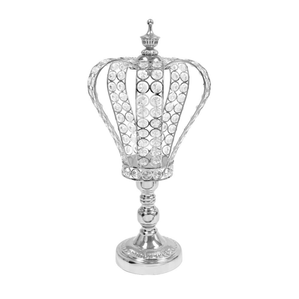 4 Pieces of Metal And Crystal Crown Centerpiece Riser 15 inch - Silver