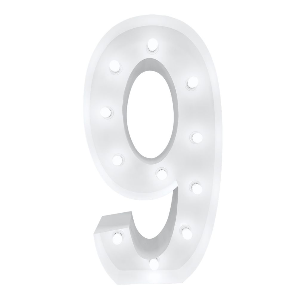 4ft Light Up Marquee Number 9 - White