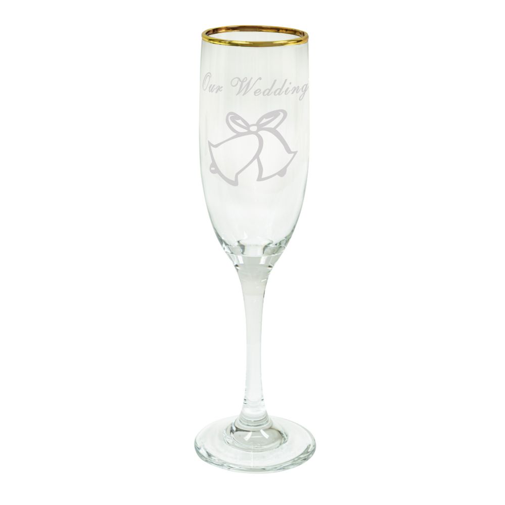4 pieces of Glass Champagne Flutes Gold RiM- "our Wedding" Set Of 6pcs