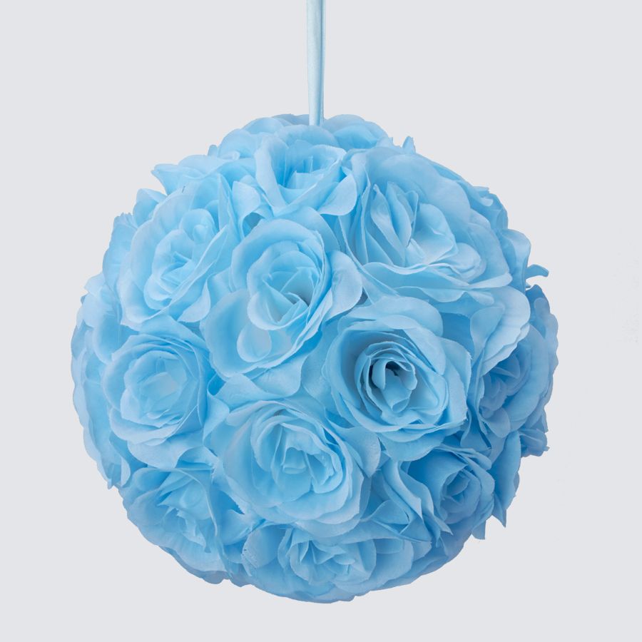 12 Pieces of Rose Silk Flower Pomander Kissing Ball 10 Inch - Blue