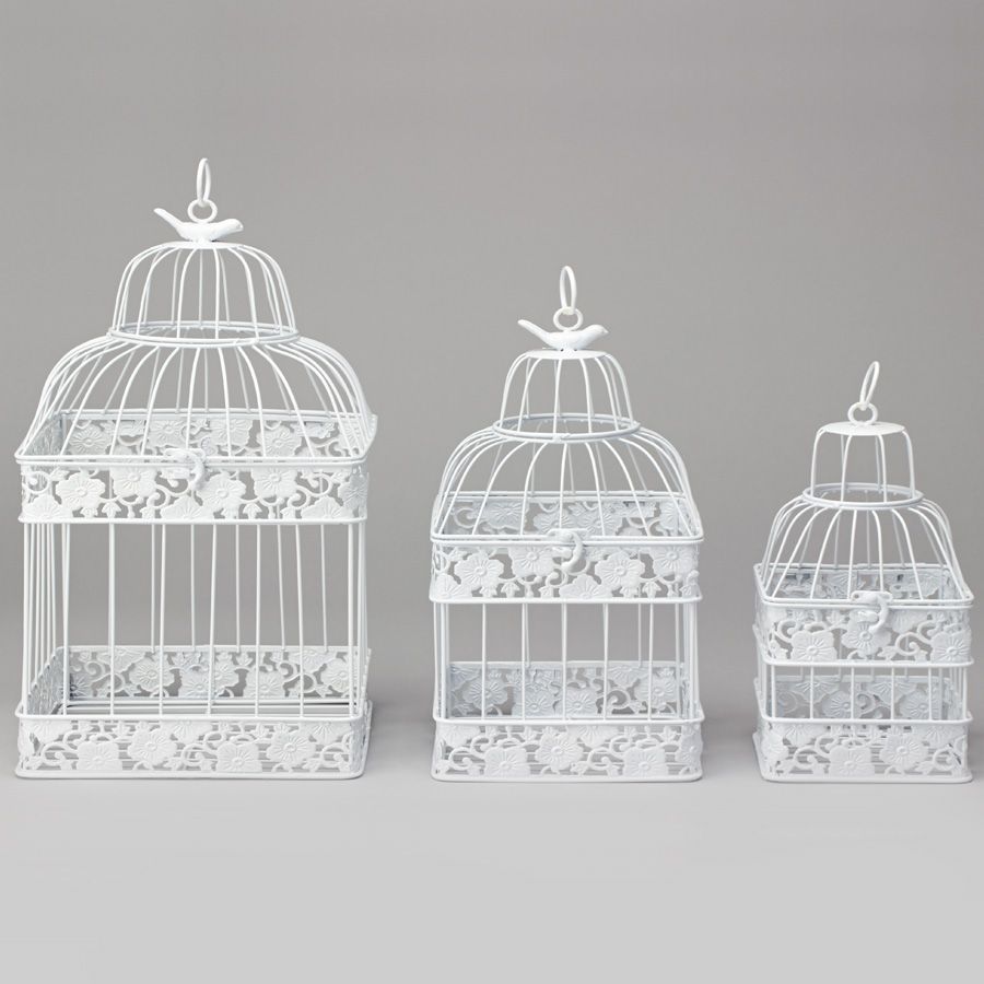 8 pieces of Metal Square Hexagon White Wedding Birdcage 3pcs/set - White