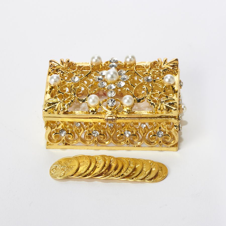 6 pieces of Arras Set For Weddings - Rhinestone Rectangle Box With Pearl