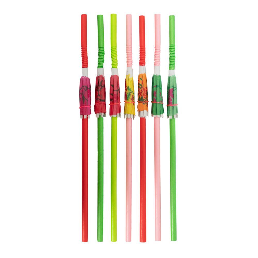 24 pieces of Umbrella Paper Drink Straw 9 inch Assorted Colors 50pc/bag