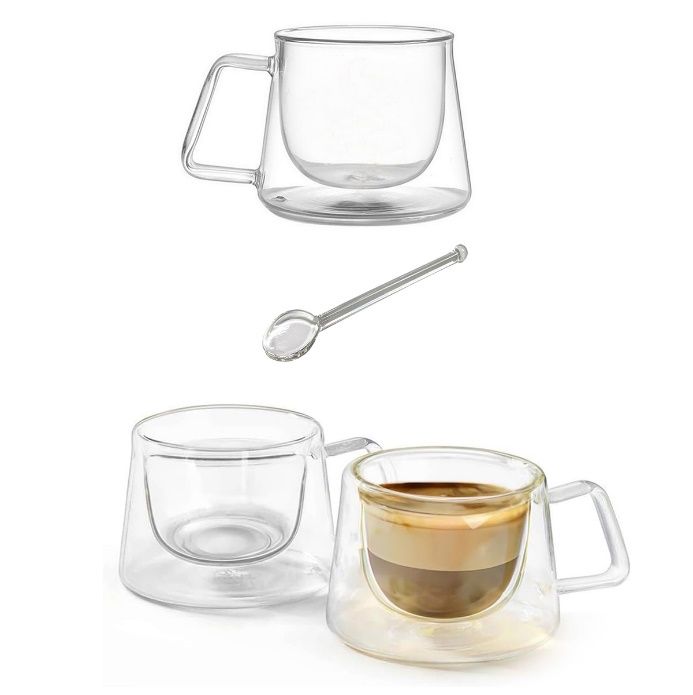 10 Sets of 200 Ml Double Layer Drinking Cup With Stirrer Spoon