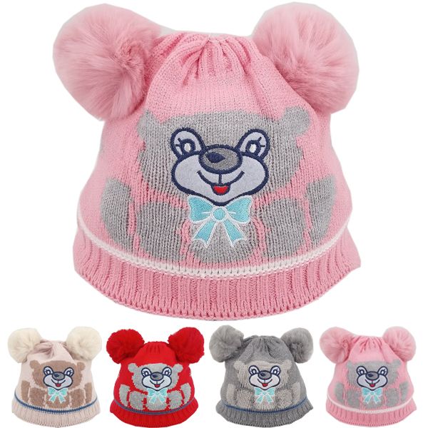 24 Pieces of Kid's Pom Pom Beanie Hat Set - Cute Cat Design