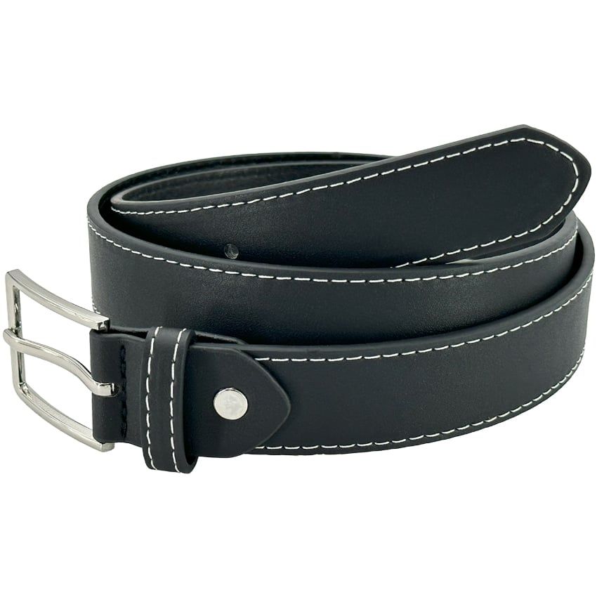 24 Pieces of Black Belts White Stitched Leather For Kids Mixed Sizes