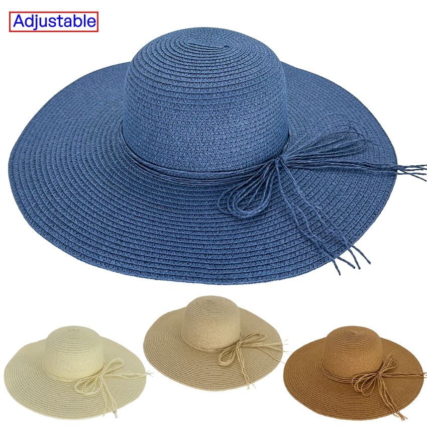 24 Pieces Plain Colors Wide Brim Bowknot Floppy Straw Hat  display picture 1
