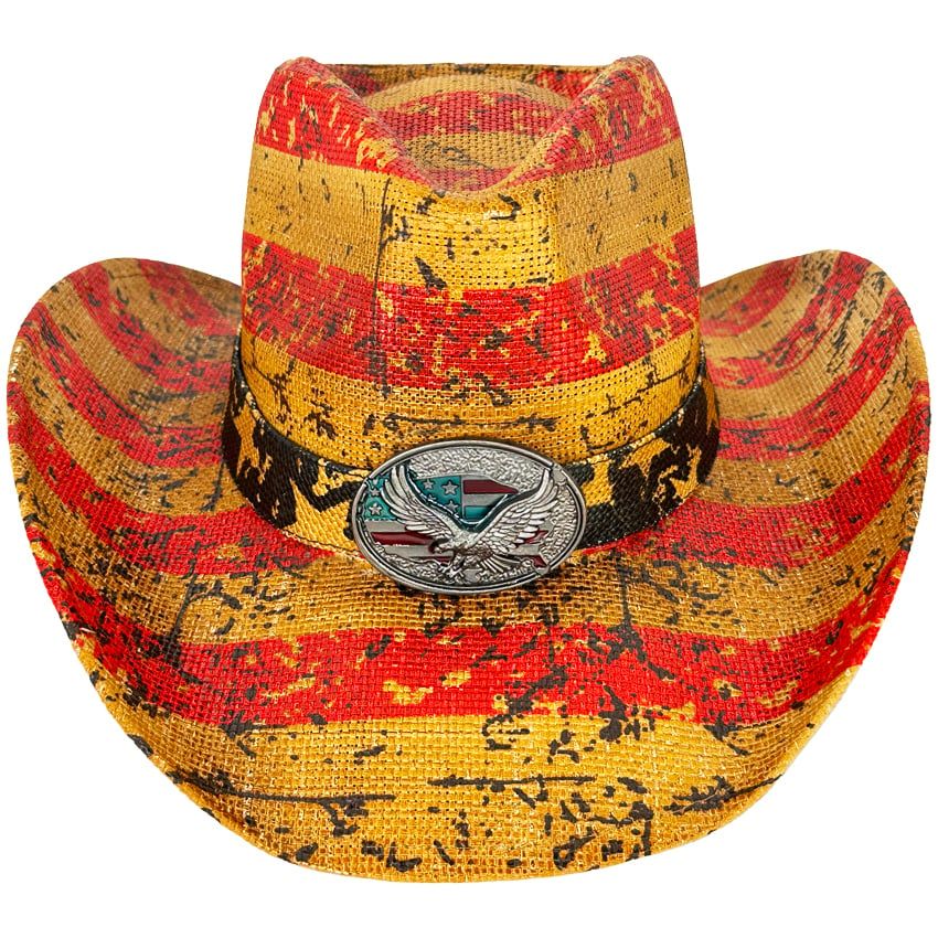 24 Pieces of Vintage Paper Straw American Flag Cowboy Hat Patriot Cowboy Hats