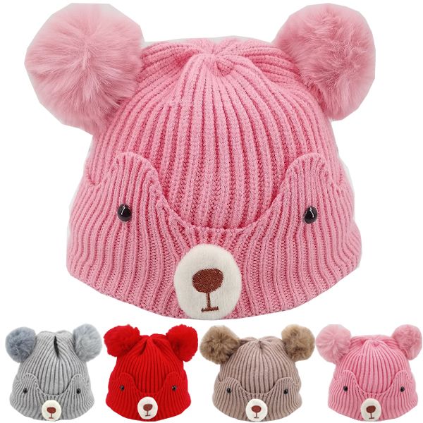 24 Pieces of Kid's Winter Beanie Hat - Cute Bear With Ears Design